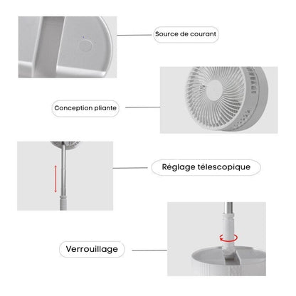 FoldAir - Ventilateur portable rétractable sans fil - L'Écho du Marché